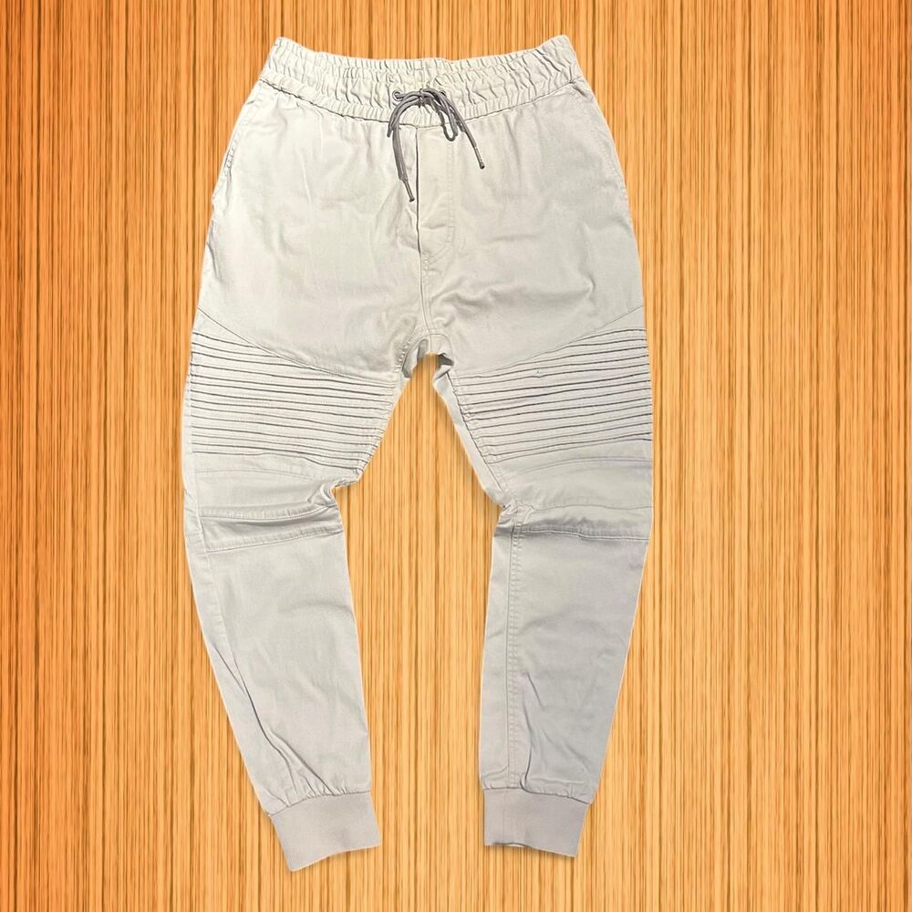 Biker-Style Joggers W/ Gray Drawstrings